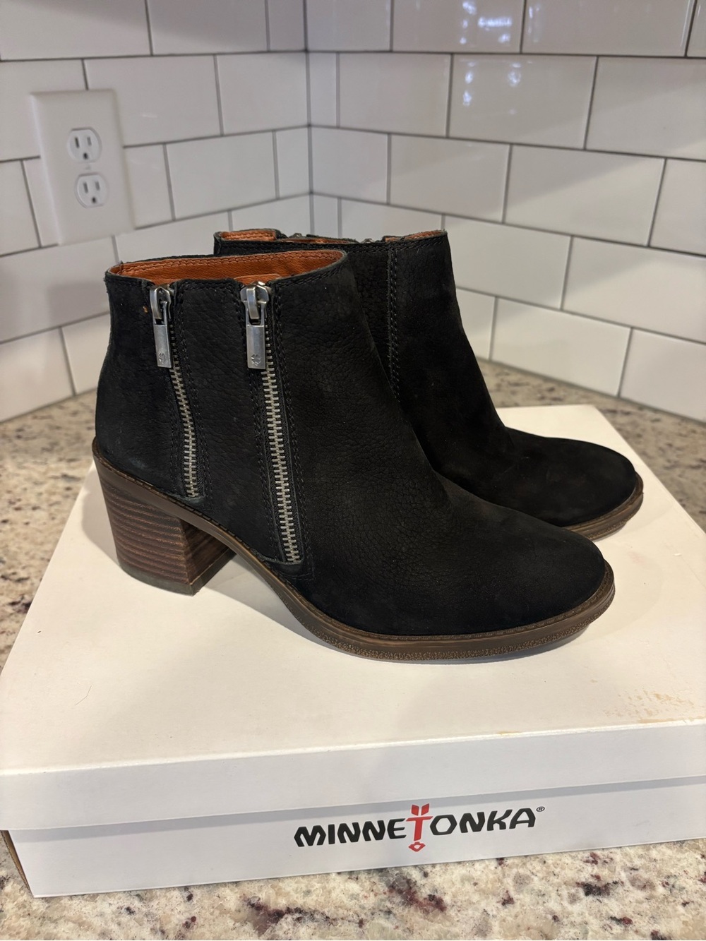 Lucky Brand Black Suede Double-Zip Ankle Booties